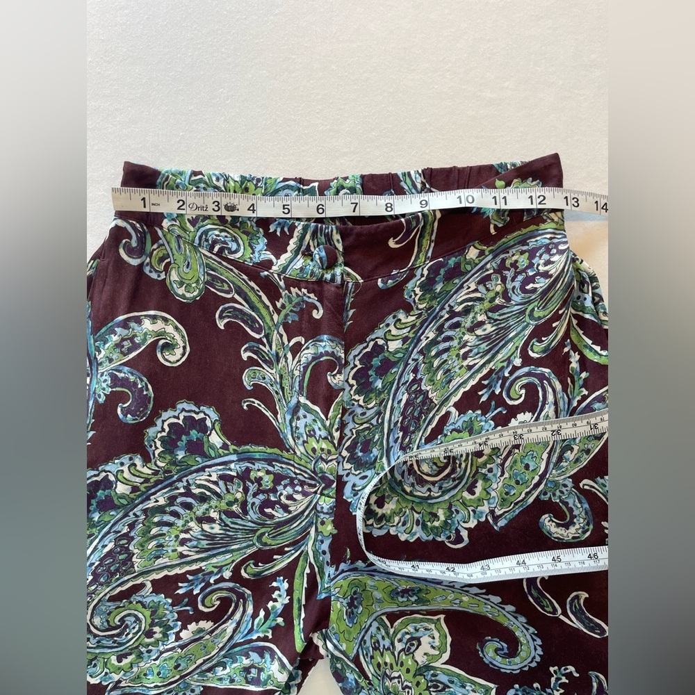 Sisley Burgundy and Green Paisley Wide-Leg Pants size 2 - Picture 3 of 7